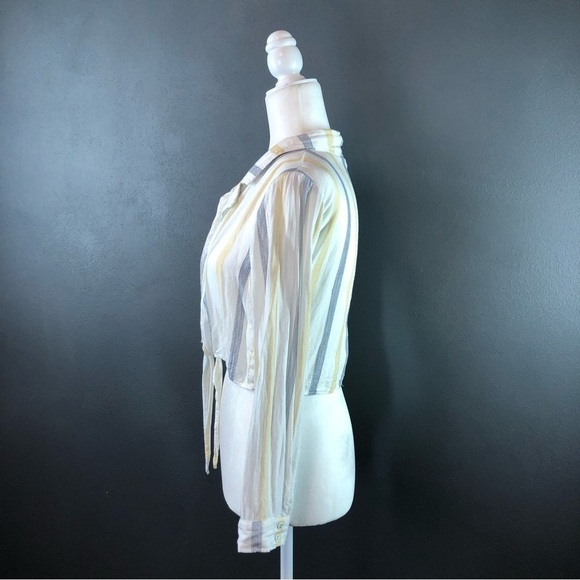 Lunik Striped Tie Front Long Sleeve Crop Top M - Picture 6 of 8